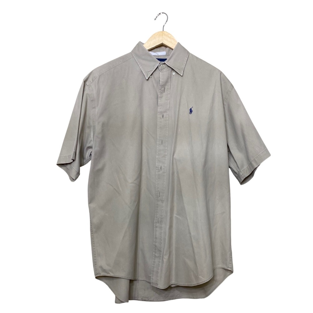 Polo Ralph Lauren Blaire Mens Tan Khaki Cotton Short Sleeve Button Down Shirt L